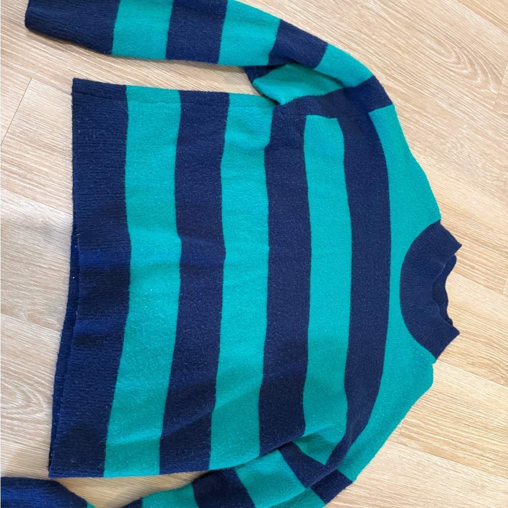 J. Crew Green and Navy Striped Sweater